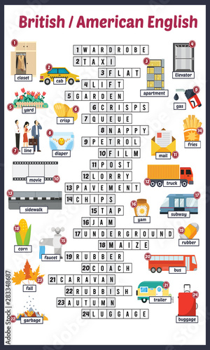 Vector Illustration of puzzle crossword in British English