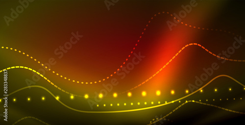 Glowing abstract wave on dark, shiny motion, magic space light. Techno abstract background