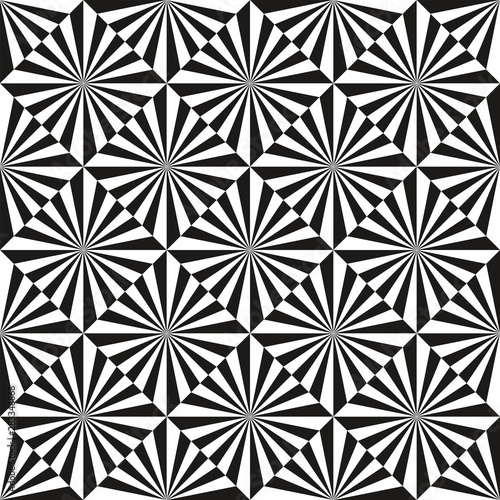 op art monochrome ray pattern. seamless vector background.