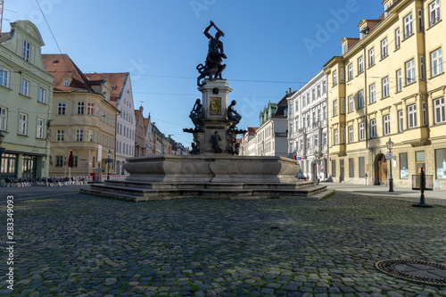 Augsburg hercules fountain and sankt ulrich in maxstrasse, unesco world heritage site