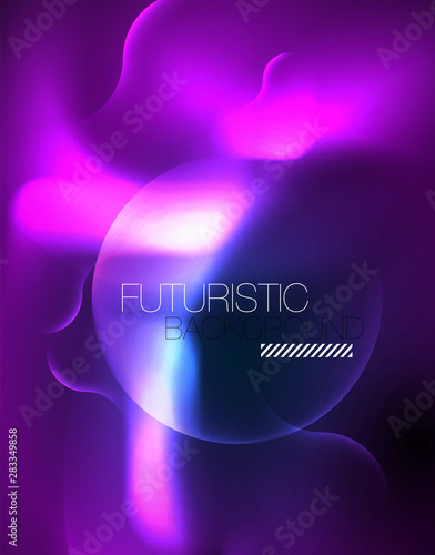 Neon glowing wave lines, blue hi-tech futuristic abstract background template