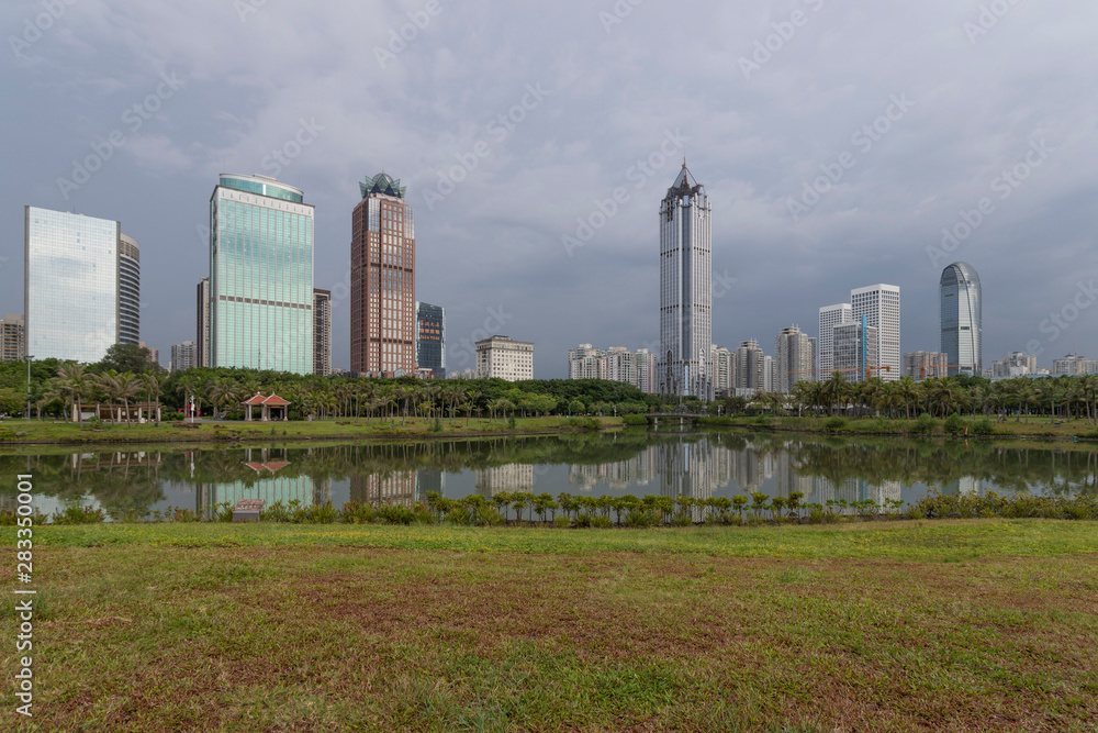 view of the city Haikou, Hainan, China 