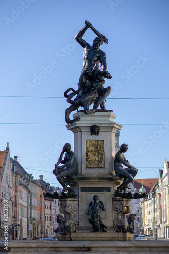 Augsburg hercules fountain and sankt ulrich in maxstrasse, unesco world heritage site