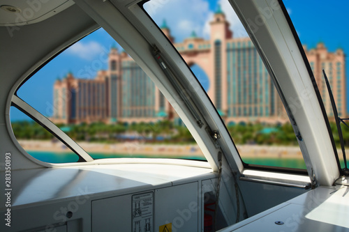 Dubai Atlantis luxury resort seen from Palm Jumeirah Monorail, Mai 01, 2019