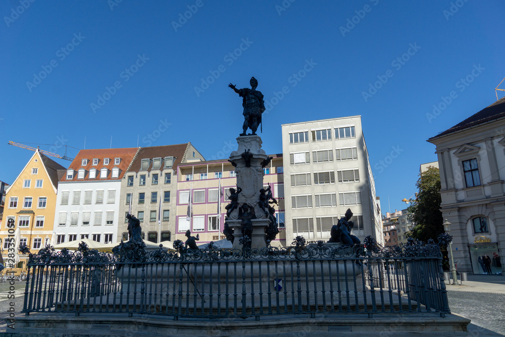 Fototapeta premium Augustus fountain in Augsburg, Bavaria, Germany, unesco world heritage site
