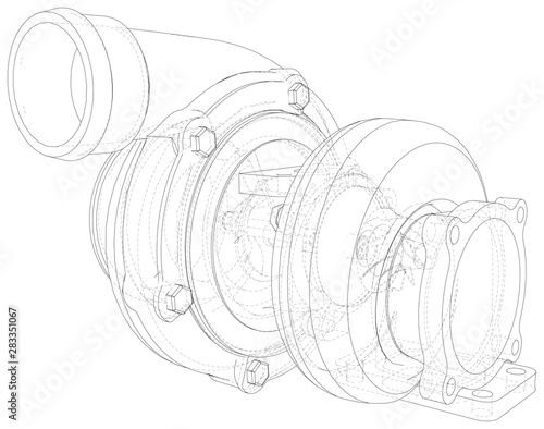 Vector car turbocharger isolated on background. Illustration created of 3d.