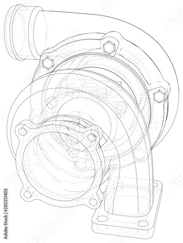 Vector turbocharger isolated. Vector illustration. Tracing illustration of 3d.