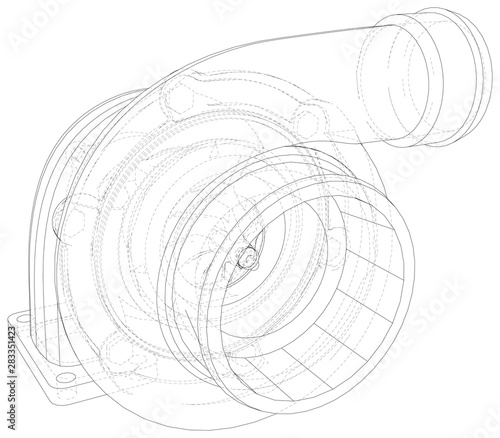 Car Turbocharger line background Isolated. Vector illustration. Tracing illustration of 3d.