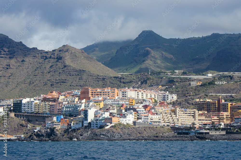 View on Los Gigantes on canary island tenerife with mountain range in the background