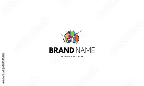 Vector logo on which an abstract image of the brain is divided into color fragments.