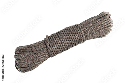 Gray paracord, isolated on white background