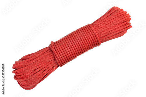 Red cord  paracord  isolated on white background