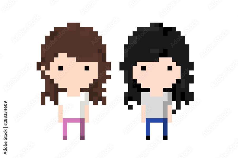 Two girls Icon, Pixel 8 bit style