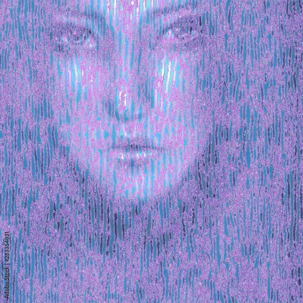 Fototapeta digital painting fiktional woman face pastell colours looking throug vail of light colours and illusions psy painting