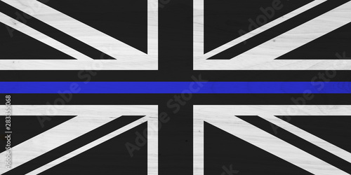 Photography British thin blue line flag with wood texture