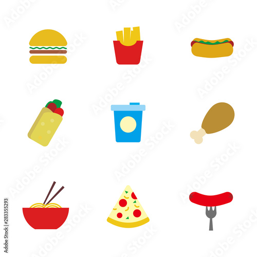 Set of fast food vector with simple flat design such s burger, fries and more suitable for icon or illustration 