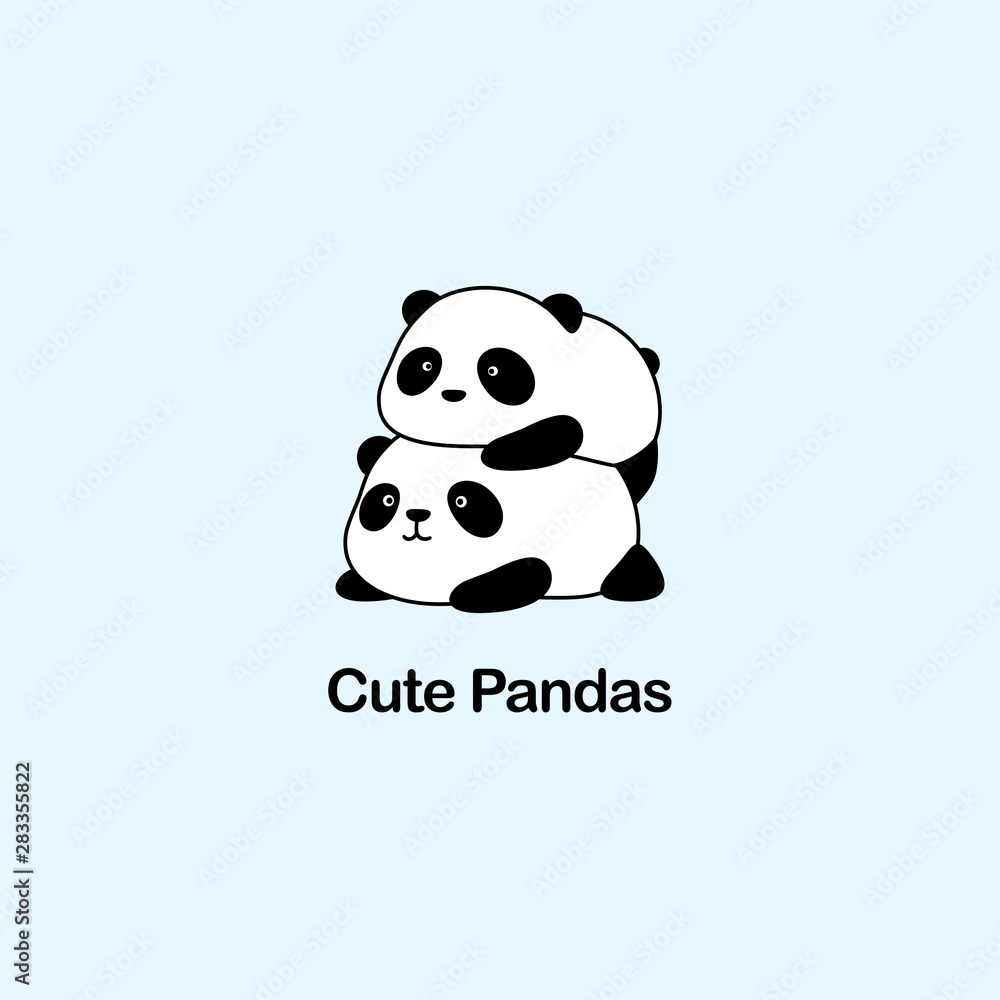 Vector Illustration / Logo Design - Cute funny fat baby cartoon giant panda  bears, one panda lie on another panda Stock Vector | Adobe Stock