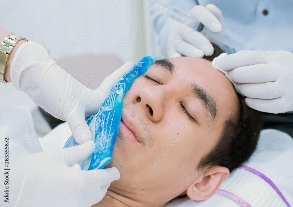 A man got cold gel before cosmetic injection A man got cold gel before cosmetic injection