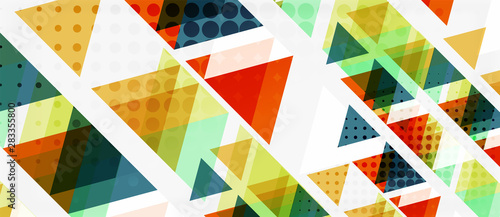 Banner with multicolored mosaic triangle geometric design on white background. Abstract texture. Vector illustration design template.