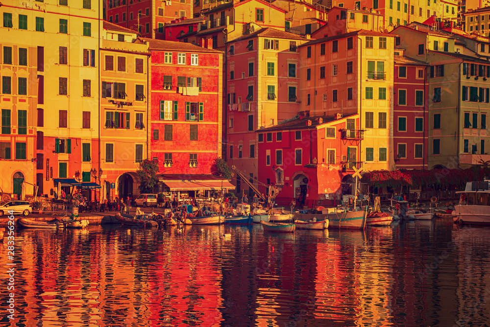 Sunset in Camogli town, Italy.