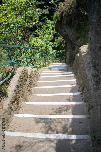 old stairs in rock czech republic europe hiking summer sunny day