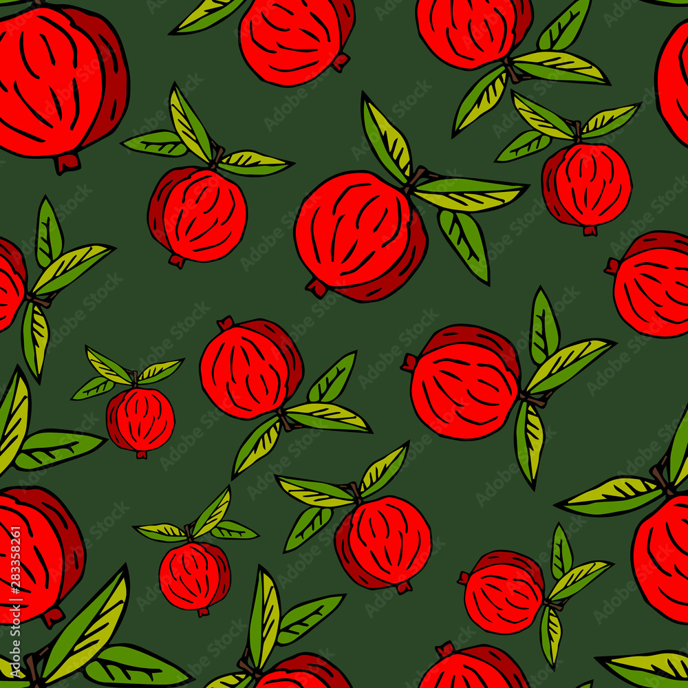 Red apples seamless pattern on dark background. Scandinavian style. Decorative abstraction. Red apples seamless pattern on dark background. Scandinavian style. Decorative abstraction.