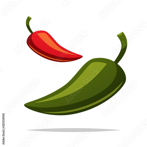 Red and green chili peppers vector isolated illustration