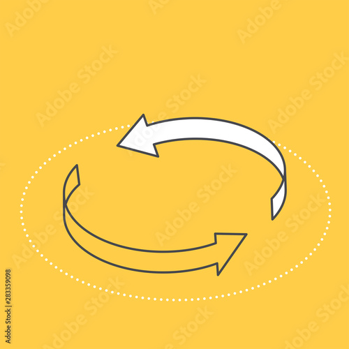 isometric vector image on a yellow background, two arrows curved in a circle, exchange icon, business and finance