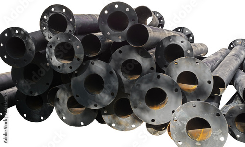a pile of metal pipes in black color