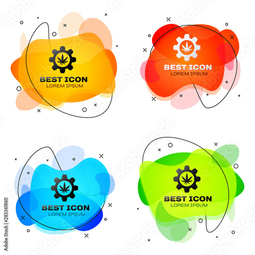 Black Chemical test tube with marijuana or cannabis leaf icon isolated on white background. Research concept. Laboratory CBD oil concept. Set abstract banner with liquid shapes. Vector Illustration