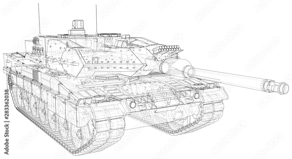 Armored tank technical wire-frame. Vector rendering of 3d.
