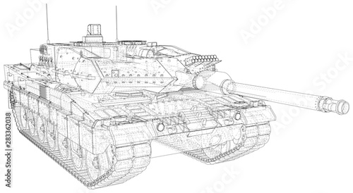 Armored tank technical wire-frame. Vector rendering of 3d.