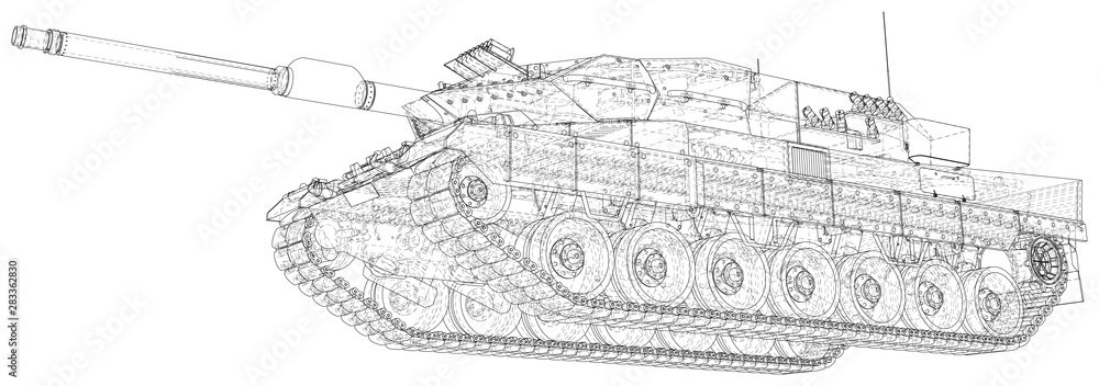 Obraz premium Armored tank technical wire-frame. Vector rendering of 3d.