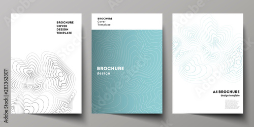 The vector layout of A4 format modern cover mockups design templates for brochure, magazine, flyer, booklet, annual report. Topographic contour map, abstract monochrome background.