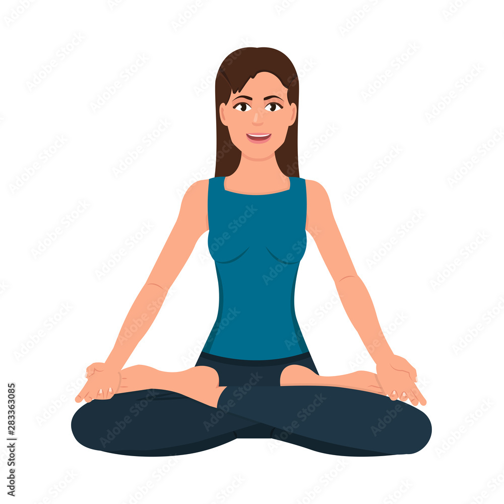 Girl sitting in lotus position flat icon, woman doing yoga or meditation vector illustration