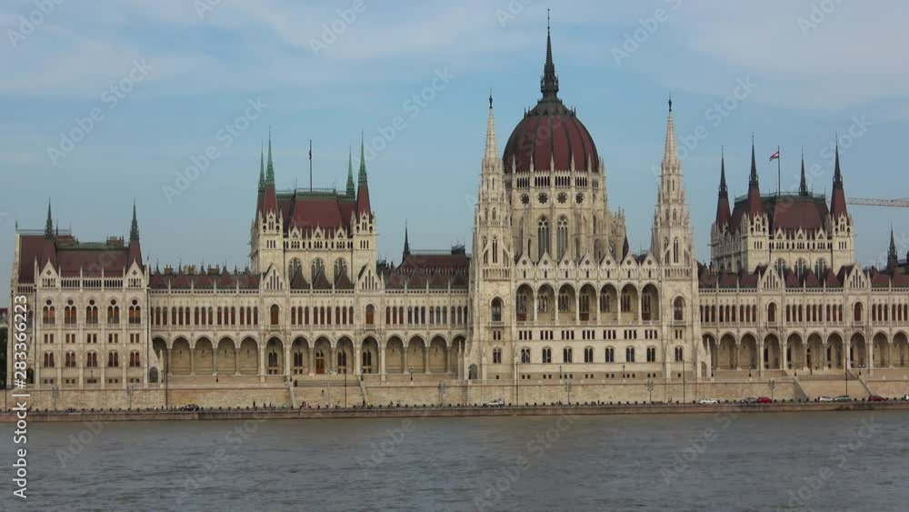 Hungary, Budapest, June 13, 2019. View of famous Hungarian Parliament building. Hungary, Budapest, June 13, 2019. View of famous Hungarian Parliament building.