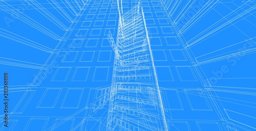 architecture background 3d illustration  sketch line geometric  architectural background