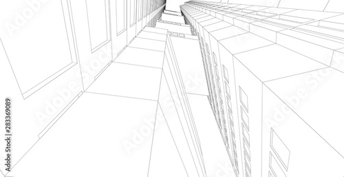 Obraz na plátně architecture background 3d illustration, sketch line geometric, architectural ba