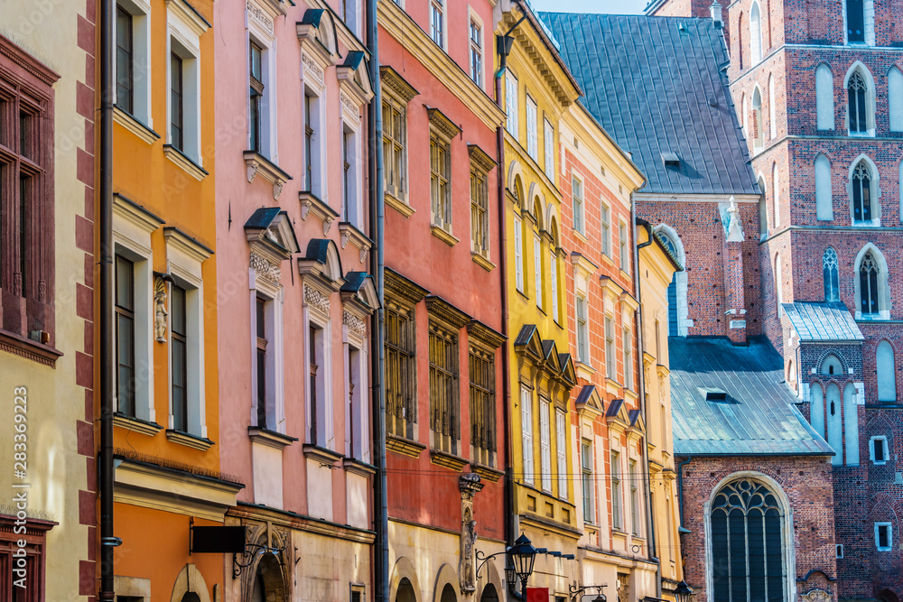 Historic architecture of the old town in Krakow, Poland