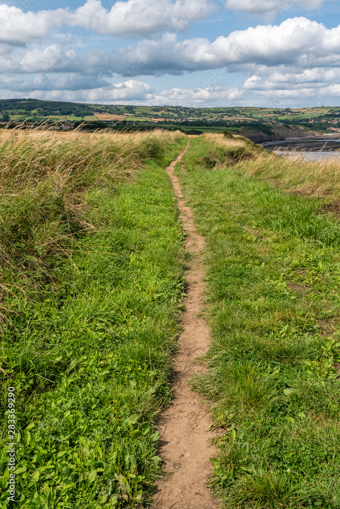 Walking on the Cleveland Way between Robin Hoods Bay and Cloughton in North Yorkshire
