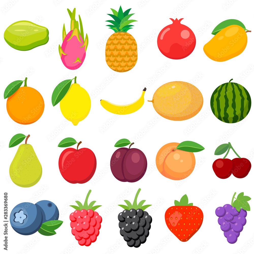 Set of fruits. Watermelon, pineapple, peach, lemon, vegetarian, orange, food, apple, pear, banana, cherry, strawberry, grapes, kiwi, mango, melon, plum, papaya isolated on background. Set of fruits. Watermelon, pineapple, peach, lemon, vegetarian, orange, food, apple, pear, banana, cherry, strawberry, grapes, kiwi, mango, melon, plum, papaya isolated on background.