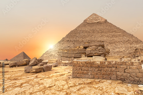 The evening view on the Pyramid of Khafre in Egypt
