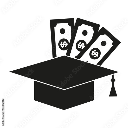 Student hat with dollars. Scholarship, sponsored education, investment in education. Can be used for topics like education, business, finance.