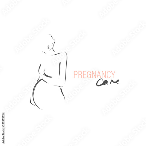 Silhouette of pregnant woman. Hand drawn illustration. Vector