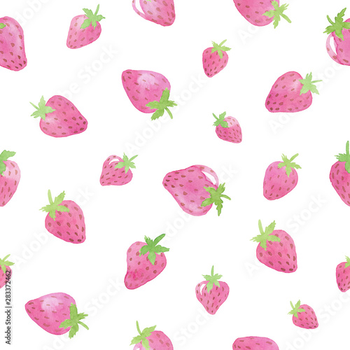 Fototapeta Naklejka Na Ścianę i Meble -  Strawberry sweet fruits watercolor drawing seamless pattern isolated on white background