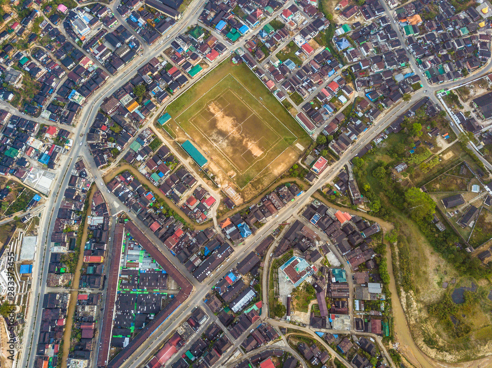 aerial view of the city Mogok, Myanmar
