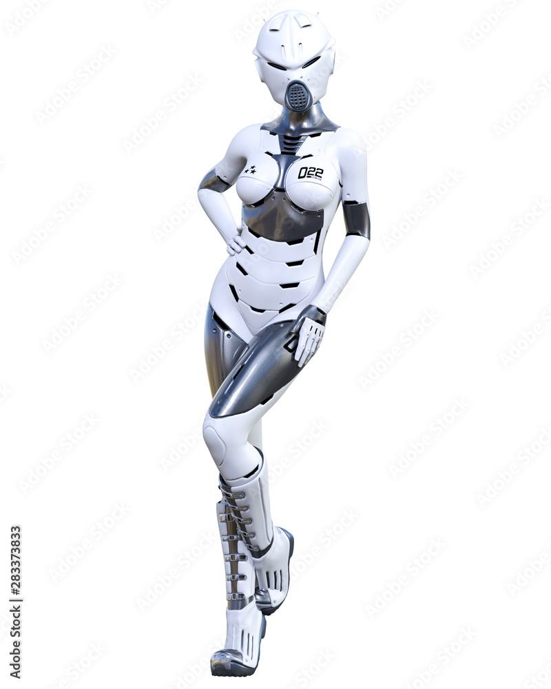 Robot woman. Matte metal droid. Artificial Intelligence.