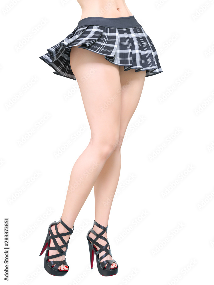 Long slender sexy legs woman short skirt cage. Stock-Illustration | Adobe  Stock