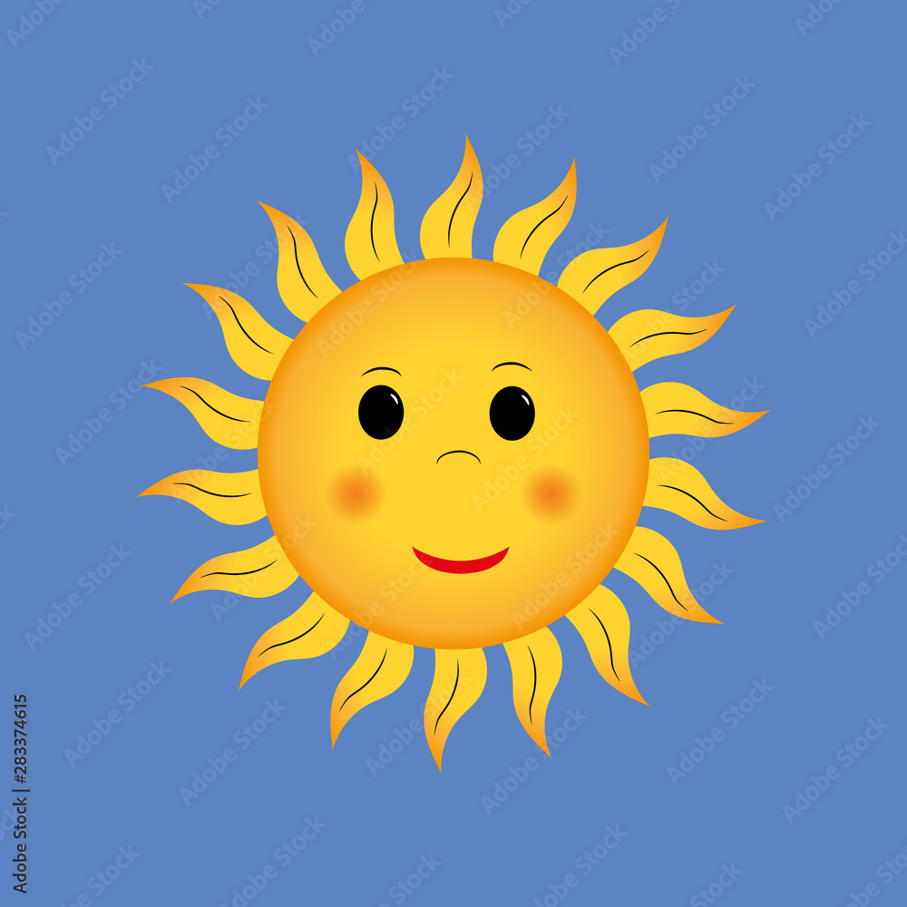smiling yellow sun on blue background