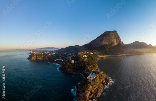 Panoramic view of the coastline and beach of Joatinga in Rio de Janeiro with its beautiful picturesque natural richness